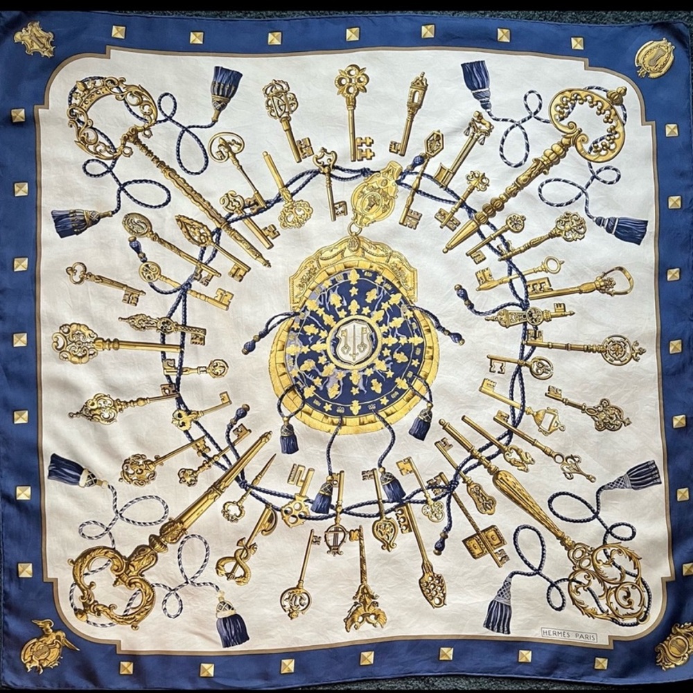 Hermès Les Cles ‘The Keys’ Scarf. By Cathy Latham. 100% Silk. Made in France.